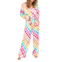 Women's Sleepwear Women Pajamas Lounge Set Fruit/Plaid/Checkerboard Print Long Sleeve Shirts Tops And Pants 2 Piece Loungewear Outfits