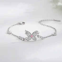 Link Bracelets Sterling Silver Colour Charm For Women Luxury Butterfly Hand Chain Orignal Fashion Jewellery