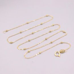 Chains AU750 Pure 18K Yellow Gold Chain 1.8mm Wide Glossy Bead O Link Necklace 1.1g / 16.5inch For Women Lucky Gift