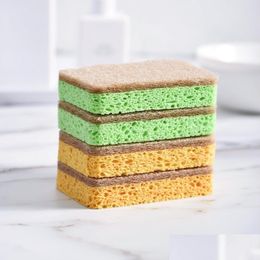 Sponges & Scouring Pads 2-Sided Wood Pp Cotton Scouring Pad Dishwashing Sponge Pads Household Kitchen Absorbing Water Non-Stick Oil Di Dht65