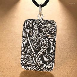 Pendant Necklaces Domineering Silver Colour Rectangle Guan Yu Necklace For Men Women's Good Lucky Chain Hip Hop Jewellery