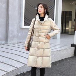 Women's Trench Coats Glossy Cotton Dress Mid-length Korean Version Loose 2023 No-wash Clothes Ins Light Winter Stand Up Collar Coa