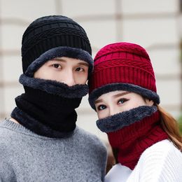 Cycling Caps Masks Winter Warm Knitted Cap Scarf Set Unisex Plus Velvet Thick Balaclava Windproof Mask For Outdoor Riding Hiking Climbing 231120