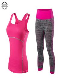 Quick Dry sportswear Gym Leggings Female Tshirt Costume Fitness Tights Sport Suit Green Top Yoga Set Women039s Tracksuit train5165508