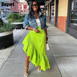 Skirts Irregular Ruffle Skirt Women 2022 Elegant Long Skirt Autumn Luxury Designer y2k Streetwear Green High Waist Pleated Maxi Skirt P230420