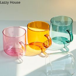 Wine Glasses Heat Resistant Glass Colorful Coffee with Handle Household Milk Breakfast Cup Nordic Modern Mug Drinking 230419