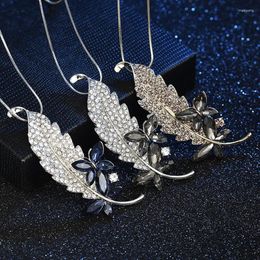 Pendant Necklaces SINLEERY Vintage Antique Silver Color For Women Leaves Pendants And Blue Cubic Zirconia Long Chain