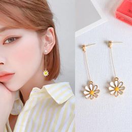 Dangle Earrings & Chandelier Pair Trendy Yellow Daisy Flower Drop For Women Girls Gold Cute Lovely Party Jewellery Gifts AccessoriesDangle