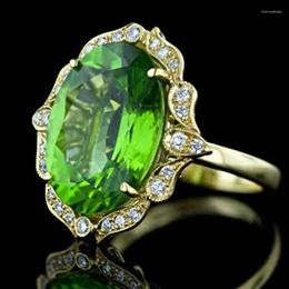 Wedding Rings Luxury Big Oval Green Zircon Finger Ring For Women Gold Colour Noble Lady's Fine Birthday Party Gifts Statement Jewellery