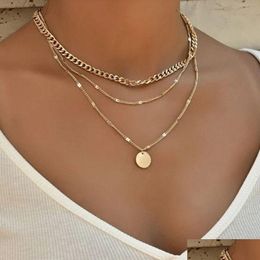 Pendant Necklaces Fashion Vintage Necklace On Neck Gold Colour Chain Jewellery Layered Accessories For Women Girls Pendant Drop Dhgarden Otgqj