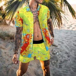 Mens Tracksuits Summer Fashion Beach Shirts for Men 2 Piece Set Outfits Men Clothing Floral Printed Hawaiian Shirt Men Shorts Set Short Sleeve 230419
