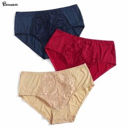 Women's Panties Beauwear 3Pcs/Lot Women's Sexy Panties Floral UnderPants Lace Lingerie Plus Size Lace Pajamas Underwear Silk Satin Shorts L-5XL 230420