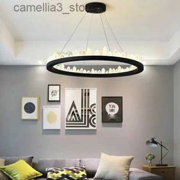 Ceiling Lights Modern K9 Clear Crystal Ring Hanging Lamp Round LED Chandelier Pendant Ceiling Light For Living Room Bedroom Home Decor Q231120