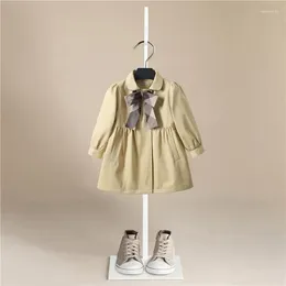 Coat Spring Autumn Baby Girls Trench Teenage Long Sleeve Jacket Double Breasted Bow Tie Windbreaker Kids Plaid 1-9Y