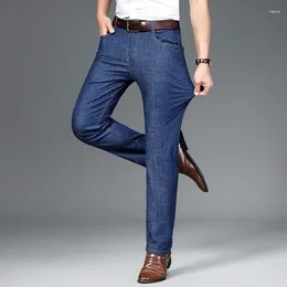 Men's Jeans High End Ice Silk Spring/Summer Elastic Business Style Straight Tube Versatile Denim Long Pants