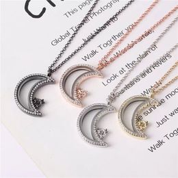 Star Moon Floating Locket Pendant Necklace Crystal Gold Chain Openable Open Living Memory Necklaces DIY Fashion Jewelry for Women