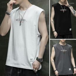 Men's Tank Tops 2023 Summer Men Clothing Simple Stylel Gym Round Neck T Shirt All-match Printed Polyester Singlet