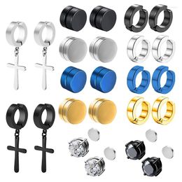 Backs Earrings 1/6/10/12 Pairs CZ Magnetic Stud For Men Stainless Steel Non-Piercing Cross Dangle Hoop Unisex Clip On Earring