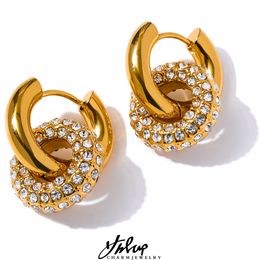 Hoop Huggie Yhpup Delicate Shiny Cubic Zirconia Round Stainless Steel 18K Gold Colour Huggie Hoop Earrings High Quality Charm Jewellery Gift 230419