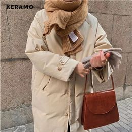 Womens Down Parkas casual simple solid long sleeved jacket Maxi XLong winter oversized single chest warm 231118