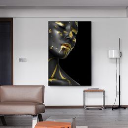 African Art Cuadros Posters and Prints Black and Gold Woman Oil Painting on Canvas Scandinavian Wall Art Pictures for Living Room Home Decor