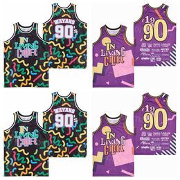 Movie Basketball TV Series In Living Color Jersey 90 WAYANS 1990 Retro Sport Pullover College Breathable Vintage HipHop Purple Black University All Stitched Team