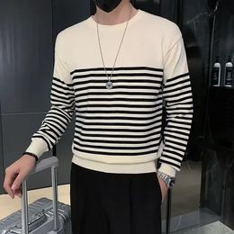 Men's Sweaters Stripe Knitted Sweater Men Autumn Winter Slim Fit Long Sleeves Tops Fashion All-Match Trend Streetwear Ins Male Clothes S-3XL 231118