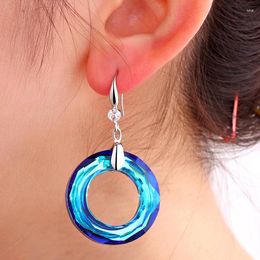 Dangle Earrings Mystic Blue Crystal Transparent Colorful Pendant For Women Wedding Party Jewelry Hook Round Luxury