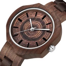 Wristwatches Walnut Wood Irregular Watch Case Women Quartz Wristwatch Full Wooden Watchband Push Button Hidden Clasp Natural Timepiece