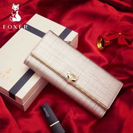 Money Clips FOXER Women Cowhide Leather Female Long Wallet Fashion La Phone Clutch Purse Luxury Money Bag for Ladies Gift Bank Card HolderL231120
