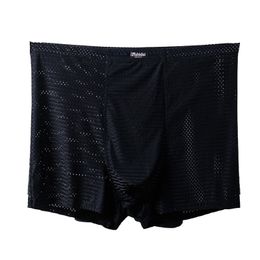 Underpants Mens Large Size Soft Ice Silk Mesh Boxers High Waist Comfortable Male Underpants Fat Man Breathable Loose Big Flexible Shorts 230420