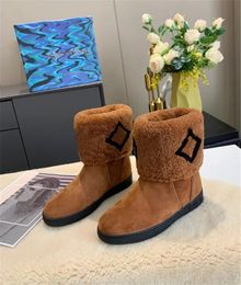 Brown Snow Boots Thick Fur Women Boots Half Boots Ladies Snow Boots Luxury Half Boot Martens Checked Leather Chelsea Shoe