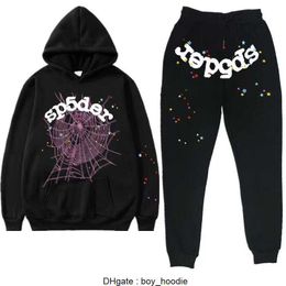 24ss Kids Sp5der 555555 Hoodie Boys Girls High Quality Spider Web Print Sweatshirts 3DYP