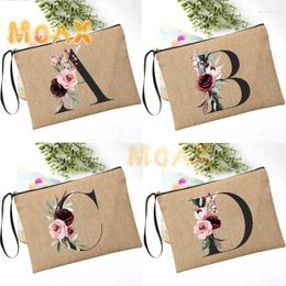 Cosmetic Bags Letter Font Custom Name Bag Flower Combination Lipstick Storage Travel Organizer Case Simple Makeup