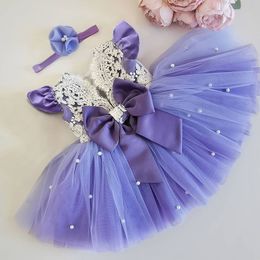 Girl's Dresses Summer Princess Toddler Kids Girls Tutu Dress Party Wedding 1 to 5 Years Birthday Dresses For Girl Pearl Bow Costumes Lace Gown 230419