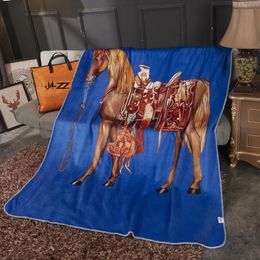 High-end Horse Pattern Series Thick Lambskin Blanket Living Room Office Car Cover Blanket Casual Blankets