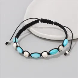 Charm Bracelets Blue Shell Beads Natural Stone Spacer Handmade Adjustable Black Woven Rope Women Men Gifts