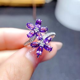 Cluster Rings 925 Sterling Silver Natural Amethyst Ring Fine Jewellery Ladies Fashion Party Classic