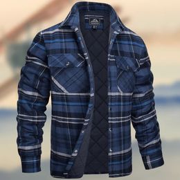 Puffer jacket men designer winter jacket down jacket long sleeve lapel checkered warm windproof shirt cotton-padded jacket fashion simple casual size S-5XL