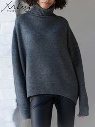 Men s Hoodies Sweatshirt Sweater Turtleneck Knitted Warm Dark Grey Pullovers Winter Thick High Neck Tops Oversized 231120