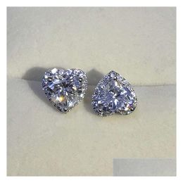 Stud Stud Earrings For Women Sier Needle Heart Cubic Zirconia Wedding Engagement Promise Bridal Jewellery Drop Cce663 Drop Del Dhgarden Ot2Vs