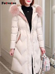 Womens Down Parkas Fotvotee winter jacket hooded long puff thickened warm park vintage street clothing elegant 231118