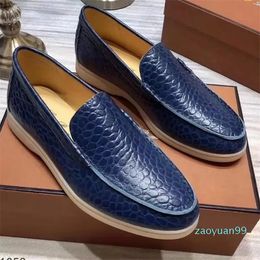 Loro pianas Genuine Crack New Leather Casual Shoes Walk Mens Luxury Designer Leopard Print Flats Driving Dress Shoe Official Big Size 45 46