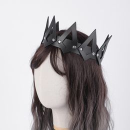 무대 착용 검은 가죽 크라운 코스프레 섹시한 헤드 기어 여자 안경 퀸 파티 의상 소품