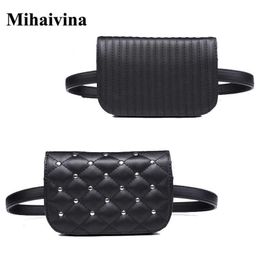 Evening Bags Mihaivina fashion black leather fanny pack women waist pack casual small waist pouch women leather waist bag s purse bolosa J230419