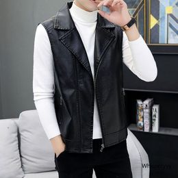 Men's Vests Autumn Winter Thickened Warm Leather Vest Korean Artificial Waistcoat Men Jacket Trend Sleeveless Coat Male 230420