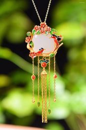 Pendant Necklaces Ancient Gilding Inlaid Imitation Hetian Jade High-Grade Enamel Accessories Women's Temperament Wild Fashion