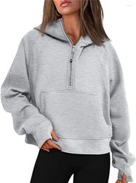 Women's Hoodies Autumn/winter Womens Sport Half Zip Hoodie Sweatshirt Loose Cropped Fleece Women