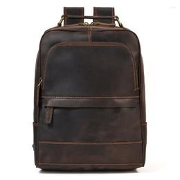 Backpack Vintage Big Backpacks Double Zipper Bagpack Male Crazy Horse Real Leather Handmade Cow Business Men Travel Bag