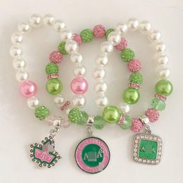 Strand Hand Made Greek Letter Sorority White Green Pearl Charm Bracelet Jewellery